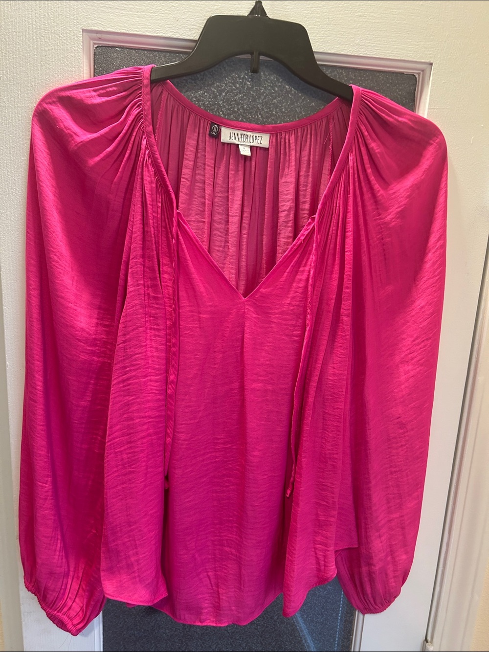 Jennifer Lopez Hot Pink V-Neck Peasant Top